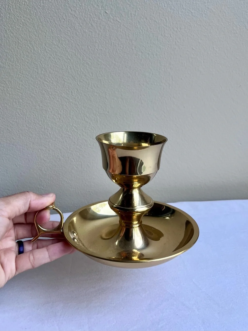 Vintage Brass Chamberstick Candle Holder - Gold